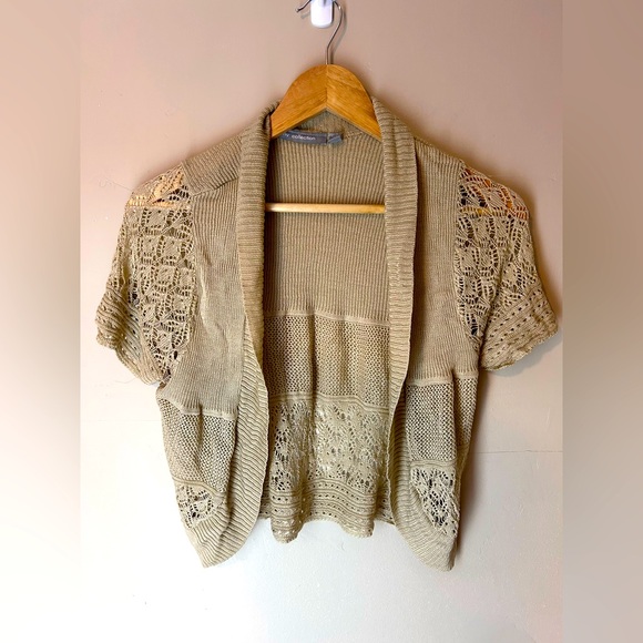 Ny Collection Tan Knit Cropped Cardigan Size M - Picture 1 of 6